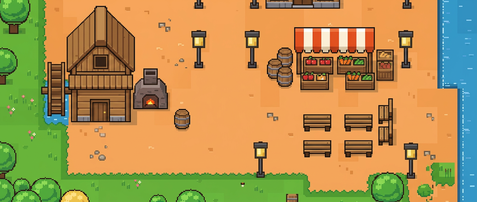 Game Systems pixel-art scene